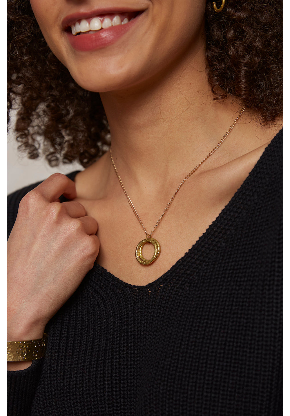 Beaten Ring Necklace - Brass